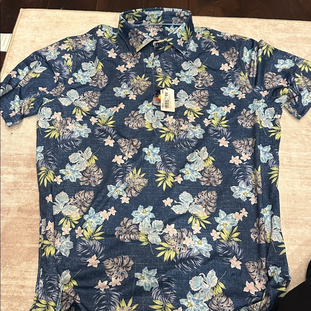 NW T johnnie-O Navy Floral Men's Shirt size M retail $98